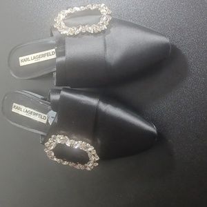Karl Lagerfeld Paris Lennox 2 Flat Satin Buckle Mules
